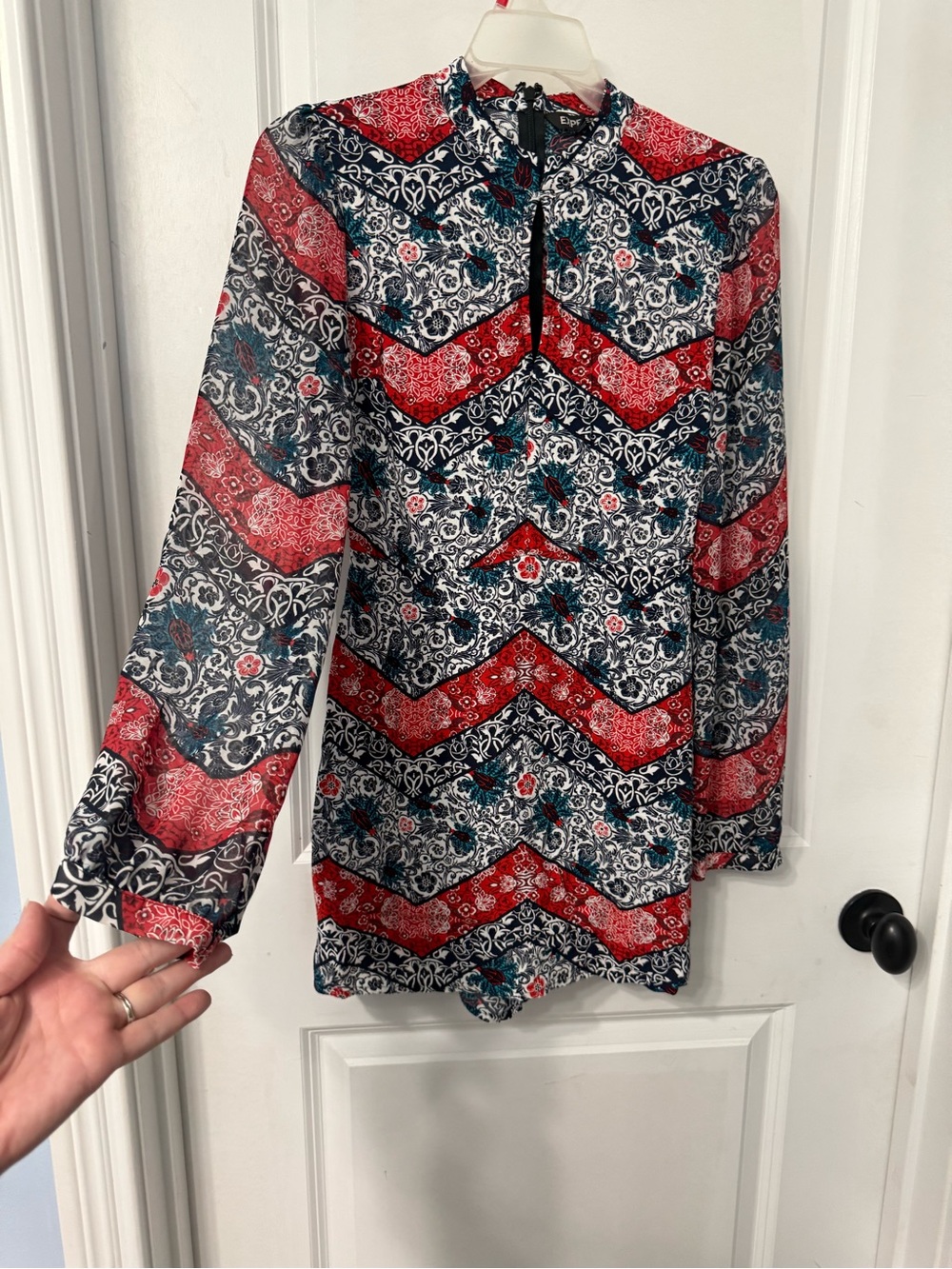 Express Red, Navy & White Printed Long-Sleeve Romper